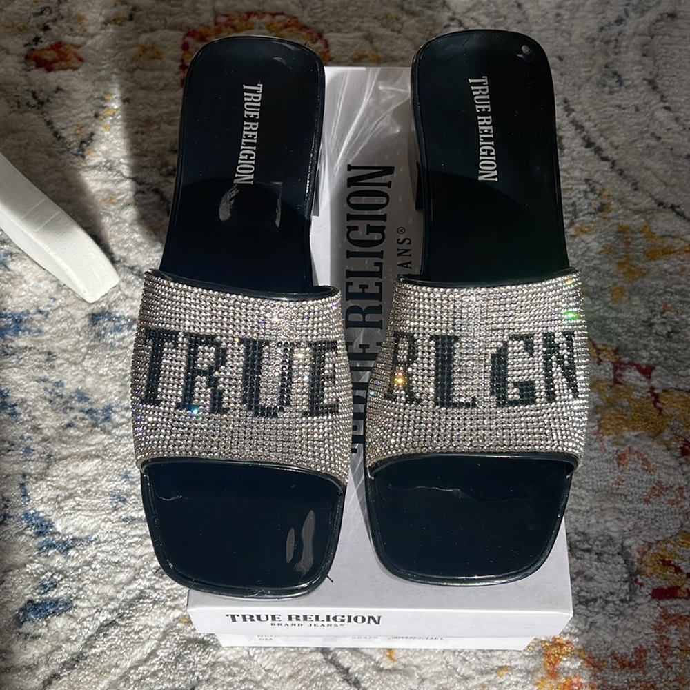 True Religion shoes with clear and black stones